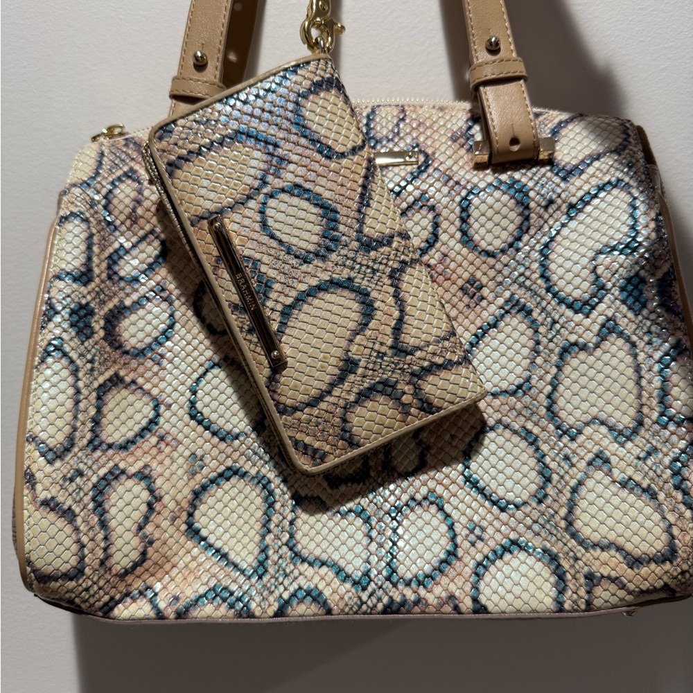 Brahmin Tan and Blue Snake Print Shoulder Bag Set